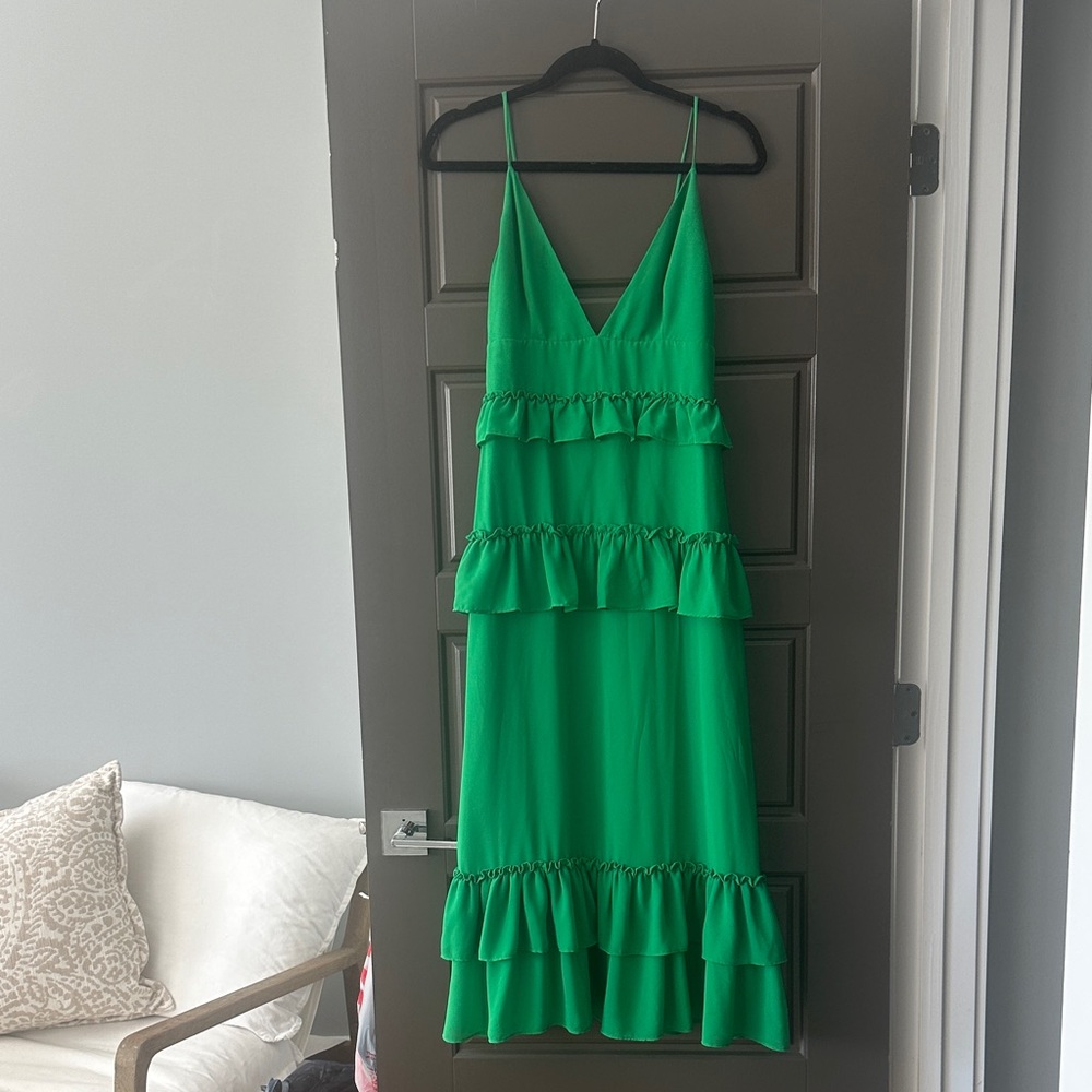 Lovers + Friends Vibrant Green Tiered Midi Dress